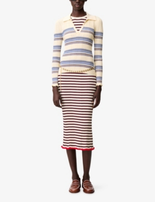 CLAUDIE PIERLOT: Striped Collared Knitted Top