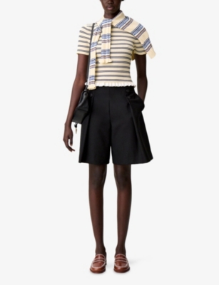 CLAUDIE PIERLOT: Striped Ruffle Knitted Top