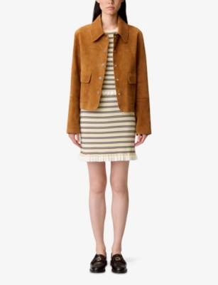 CLAUDIE PIERLOT: Striped Ribbed Knitted Mini Skirt