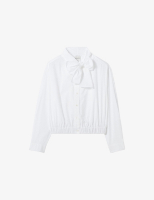 Womens Claudie Pierlot Pussybow Long-Sleeved Cotton-Poplin Blouse