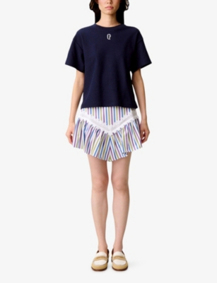 CLAUDIE PIERLOT: Striped Lace-Trim Cotton Mini Skirt