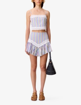 CLAUDIE PIERLOT: Striped Lace-Trim Cropped Cotton Top