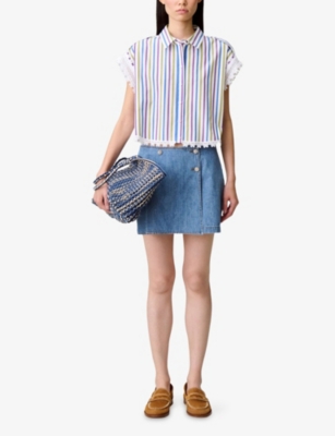 CLAUDIE PIERLOT: Striped Lace-Trim Cotton Shirt