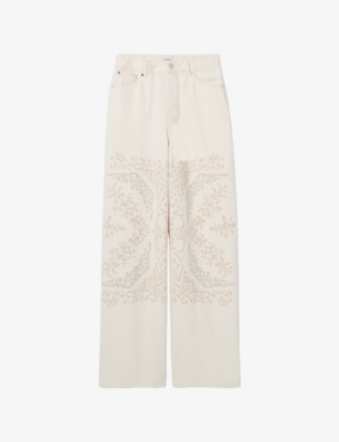 Claudie Pierlot Womens Off White Denim Wide-leg Embroidered Denim Jeans