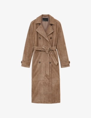 Womens Reiss Ester Double-Breasted Suede Trench Coat