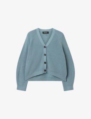 Whistles Omens  Ribbed V-neck Cotton Cardigan In Blue