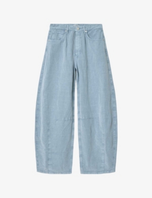 Allsaints Womens Light Blue Jett Barrel-leg Linen-blend Trousers