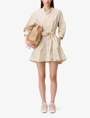 CLAUDIE PIERLOT: Striped Tie-Waist Cotton Mini Dress
