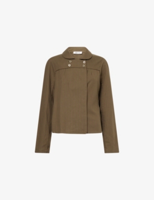 Peachy Den Womens Fig & Olive Stripe Coppola Pinstripe Cotton Shirt Xs