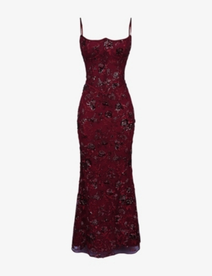 chinese dress ladies HOUSE OF CB Berry Red Lace Midi Dress UK S – Reliked main image 1
