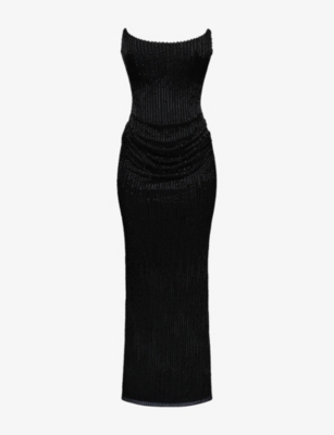 Womens House of CB Alicia Bead-Embellished Stretch-Woven Floor-Length Gown