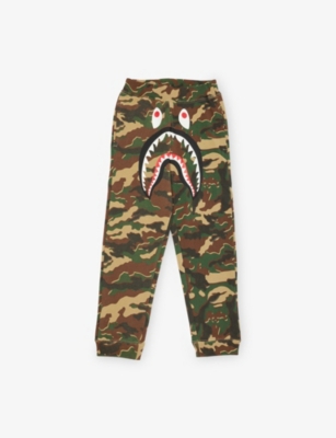 A Bathing Ape Kids' Green Shark Camo-print Cotton Jogging Bottoms 2- In Multi