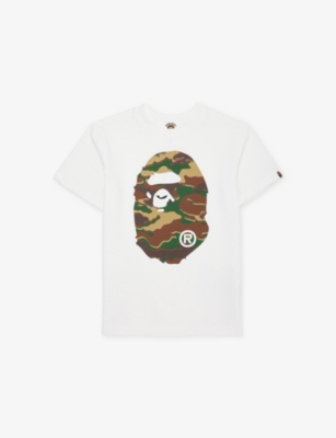A Bathing Ape Kids' White/ Green Glitch Woodland Camo Cotton-jersey T-short 2-1 In Multi