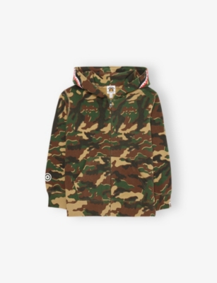A Bathing Ape Kids' Green Shark Camo-print Cotton Hoody 2-1 In Multi