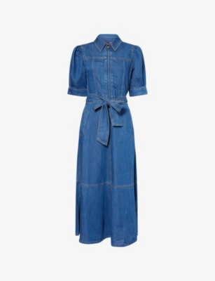 me and em denim dress ME+EM Denim Utility Midi Dress + Belt Blue - Women's - Cotton-Blend Denim