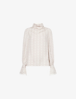 Womens Me And Em Ribbon-Print Cowl-Neck Silk Blouse