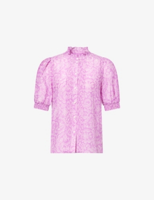 Womens Me And Em Entangled Lace-Print Short-Sleeve Cotton and Silk-Blend Blouse