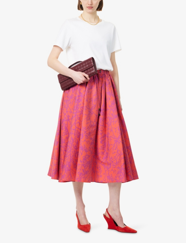 Jacquard Cotton-Silk Midi Skirt