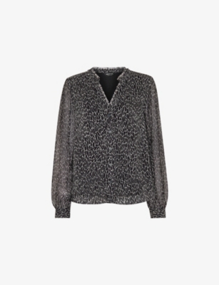 Womens Whistles Dragonfly-Print Long-Sleeve Woven Blouse