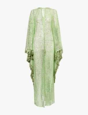 Taller Marmo Womens Acid Green Absolutely Ooo Sequin-embellished Woven Kaftan