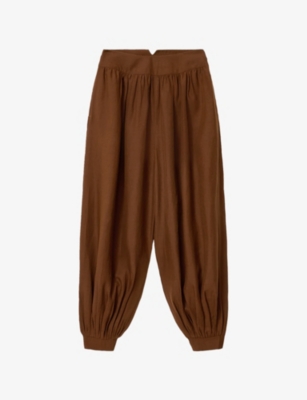 Allsaints Womens Hot Choc Brown Harrie Balloon-leg Linen-blend Trousers