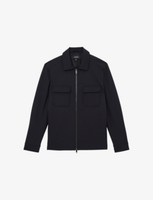Reiss Mens Navy Oshei Zip-front Quilted Overshirt In Blue