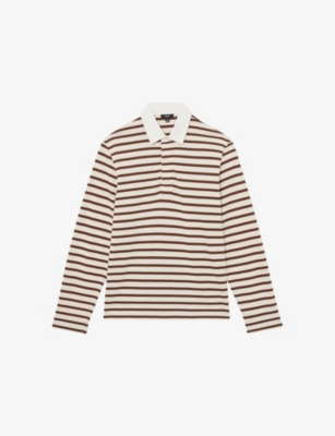 Reiss Mens White Camel Connors Rugby-stripe Cotton Polo In Neutral