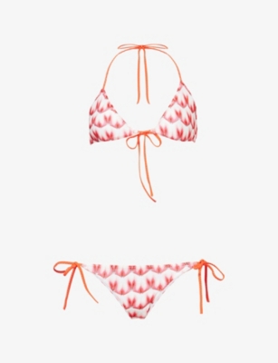 Missoni Womens Multi Red/pink Chevron-print Raschel Knit Bikini Set