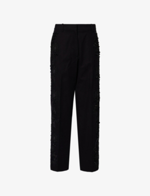 Womens Dries Van Noten Pilar Embroidered Tapered-Leg Woven Trousers