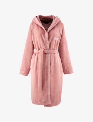 Hugo Boss Blush Edge Hooded Cotton Bathrobe In Pink
