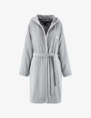 Hugo Boss Mineral Edge Hooded Cotton Bathrobe In Gray