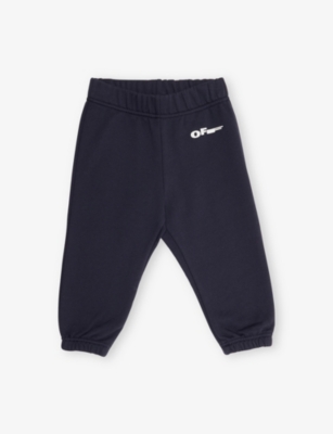 Off-white Babies' Seaborne Type Logo-print Cotton-jersey Jogging Bottoms 6-3 In Blue