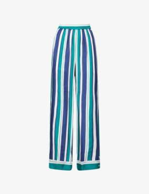 Womens Simkhai Zuna Striped Straight-Leg Silk-Blend Trousers