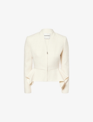 Womens Roland Mouret V-Neck Flared-Hem Boucle Jacket