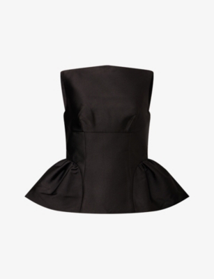 Womens Roland Mouret Ruffled-Hem Cinched-Waist Taffeta Top