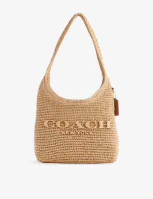 Womens Coach Brooklyn 28 Straw Shoulder Bag