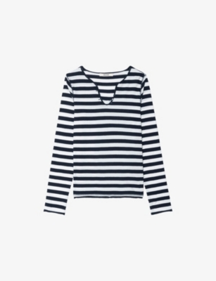 Womens Zadig&Voltaire Striped Henley-Neck Cotton-Jersey Top