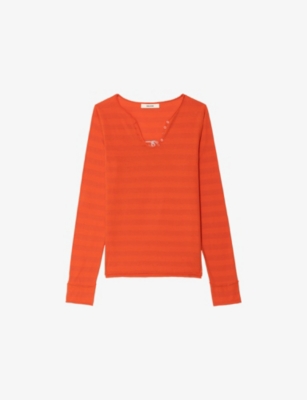 Womens Zadig&Voltaire Striped Henley-Neck Cotton-Jersey Top