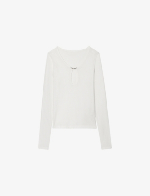 Womens Zadig&Voltaire Tina Branded-Brooch Cotton-Jersey Top