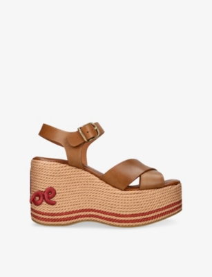 Chloé Womens Chloe Sand Raffia Wedge Heeled Sandals In Pink