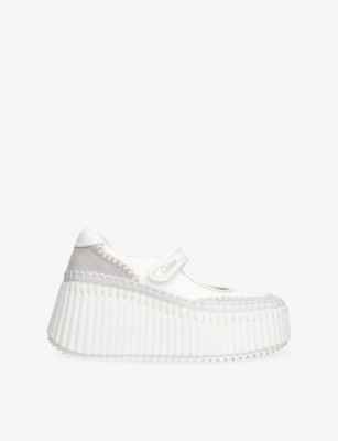 Chloé Womens Chloe Nama Platform Leather And Suede Ballet Flats In White