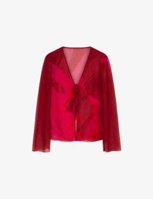 Omnes Womens Red / Pink Floral Marla Floral-print Sheer-chiffon Top