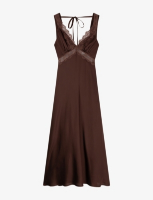 Omnes Womens  Aurelia Lace-trim Satin Maxi Dress In Brown
