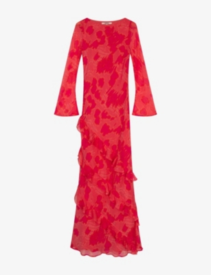Omnes Womens Pink Sunset Blur Bridie Blur-print Chiffon Maxi Dress In Red