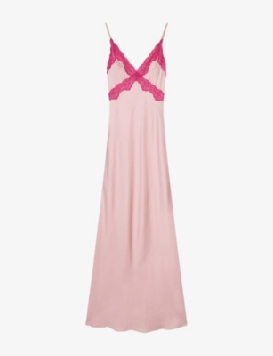 Omnes Womens Veiled Pink Drew Lace-trim Satin Maxi Dress