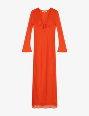 Omnes Womens Tangerine Marj Flute-sleeve V-neck Woven Maxi Dress In Orange