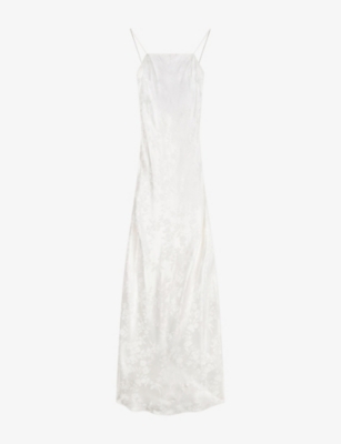 Omnes Womens  Mira Square-neck Jacquard Satin Maxi Dress In White