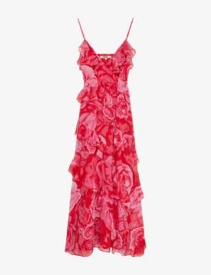 Omnes Womens Red Floral Missy Floral-print Chiffon Maxi Dress In Multi