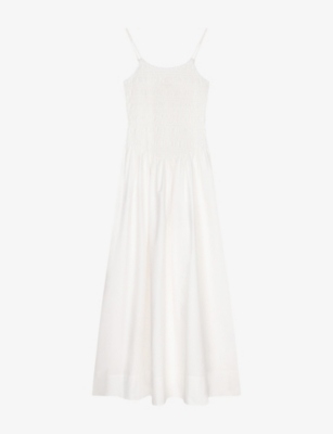 Omnes Womens White Paulina Smocked Cotton-poplin Maxi Dress