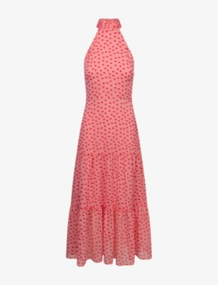 Omnes Womens Pinkred Minipolkadot Romeo Polka-dot Chiffon Maxi Dress